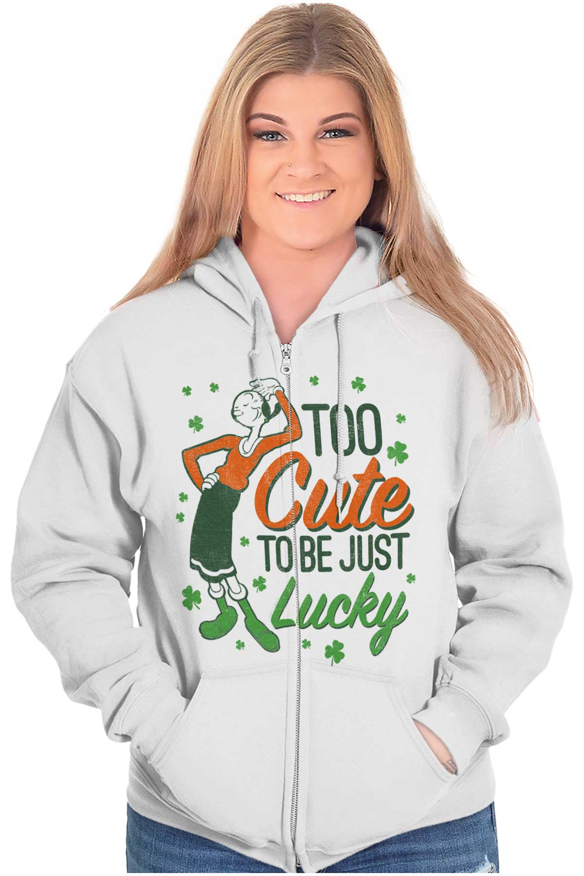 Olive Oyl Lucky Zip Hoodie-Direct To Garment Print-Brisco Apparel