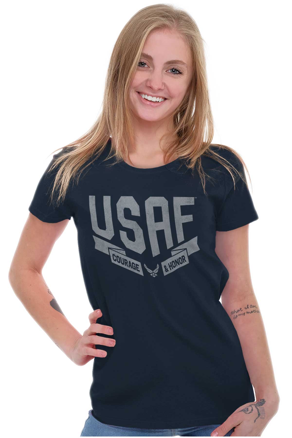 Honor Courage USAF Ladies T Shirt-Direct To Garment Print-Brisco Apparel