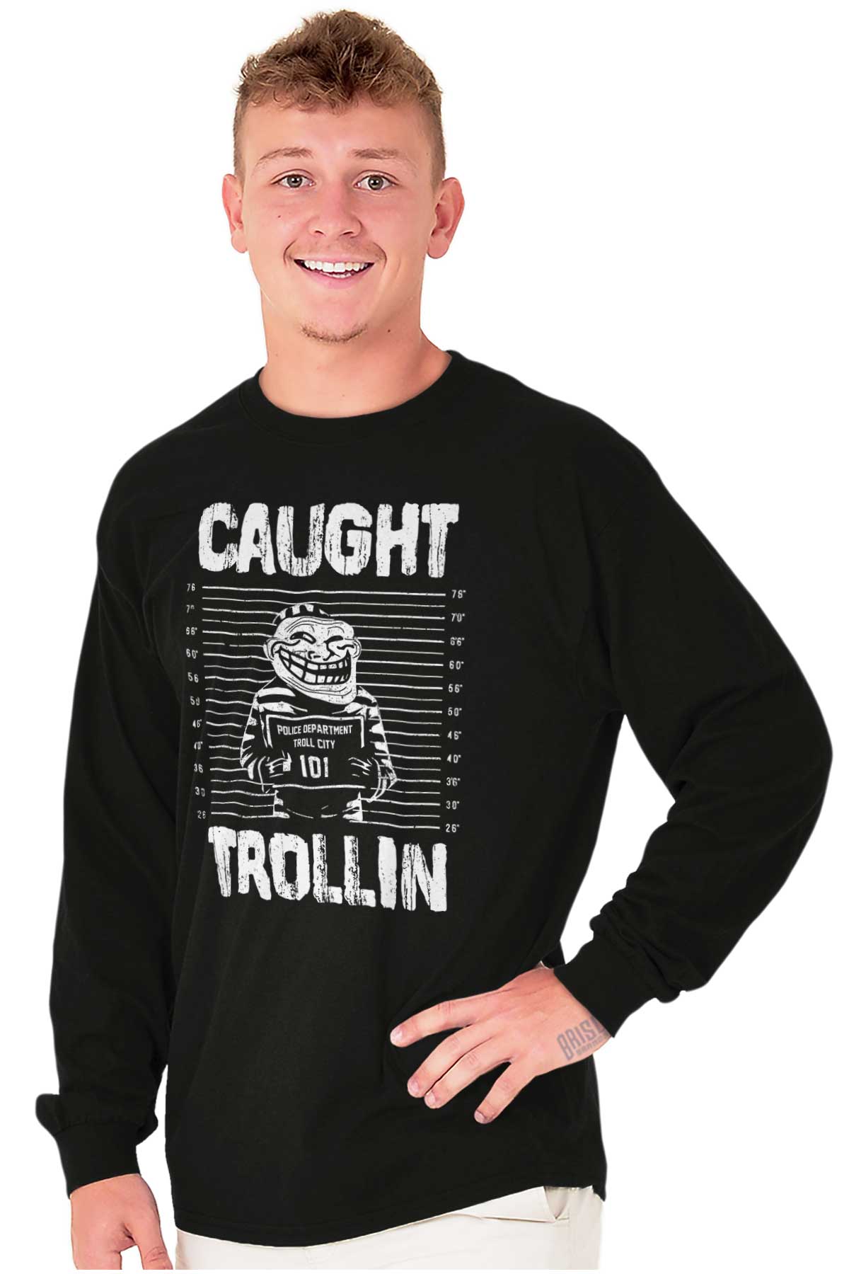 Troll Face Caught Long Sleeve T Shirt-Direct To Garment Print-Brisco Apparel