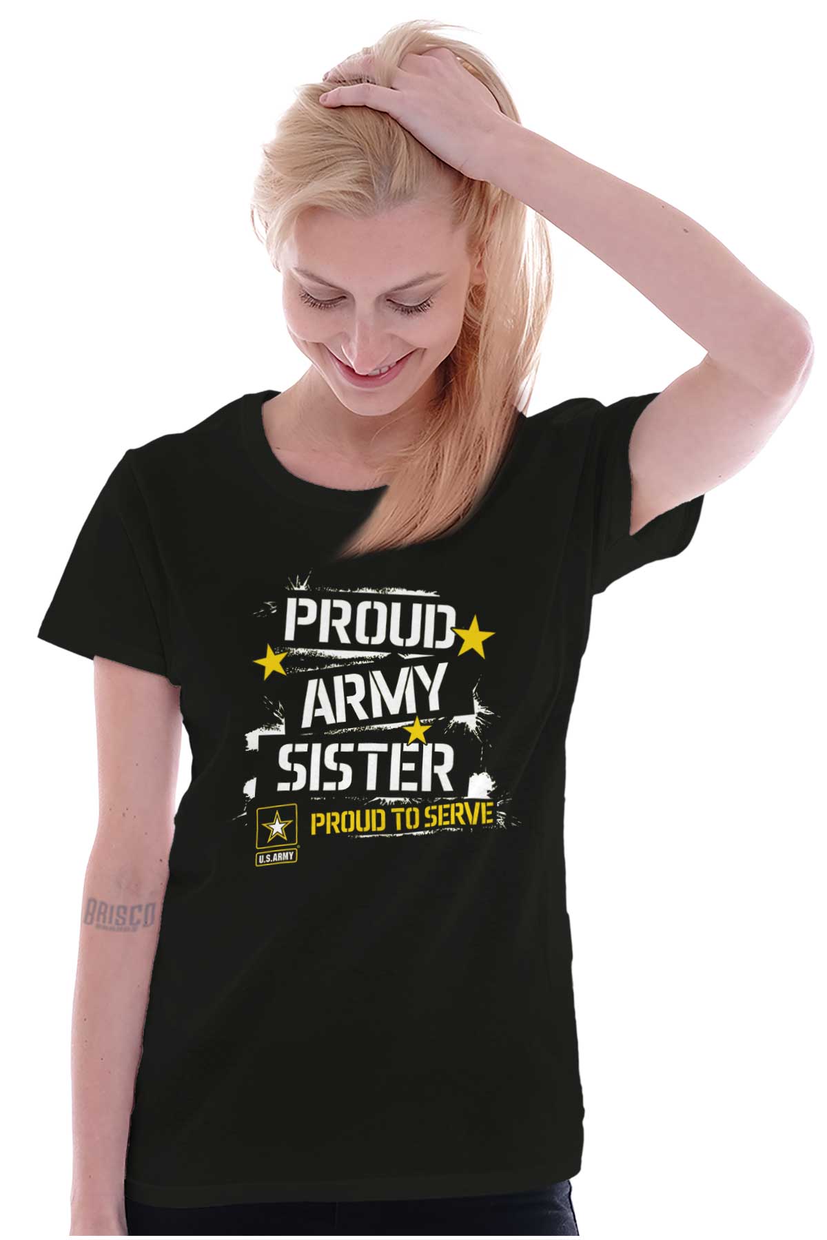 Proud Army Sister Ladies T Shirt-Direct To Garment Print-Brisco Apparel