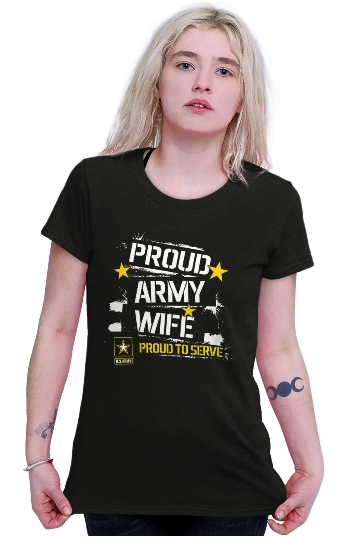 Proud Army Wife Ladies T Shirt-Direct To Garment Print-Brisco Apparel
