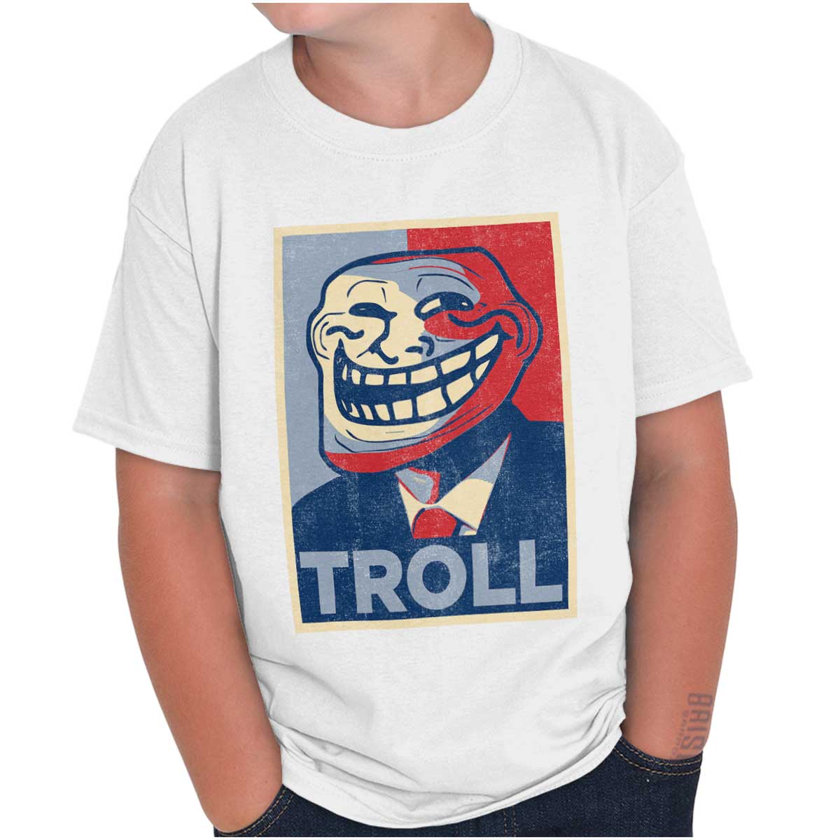 Troll Face Meme Youth T Shirt-Direct To Garment Print-Brisco Apparel