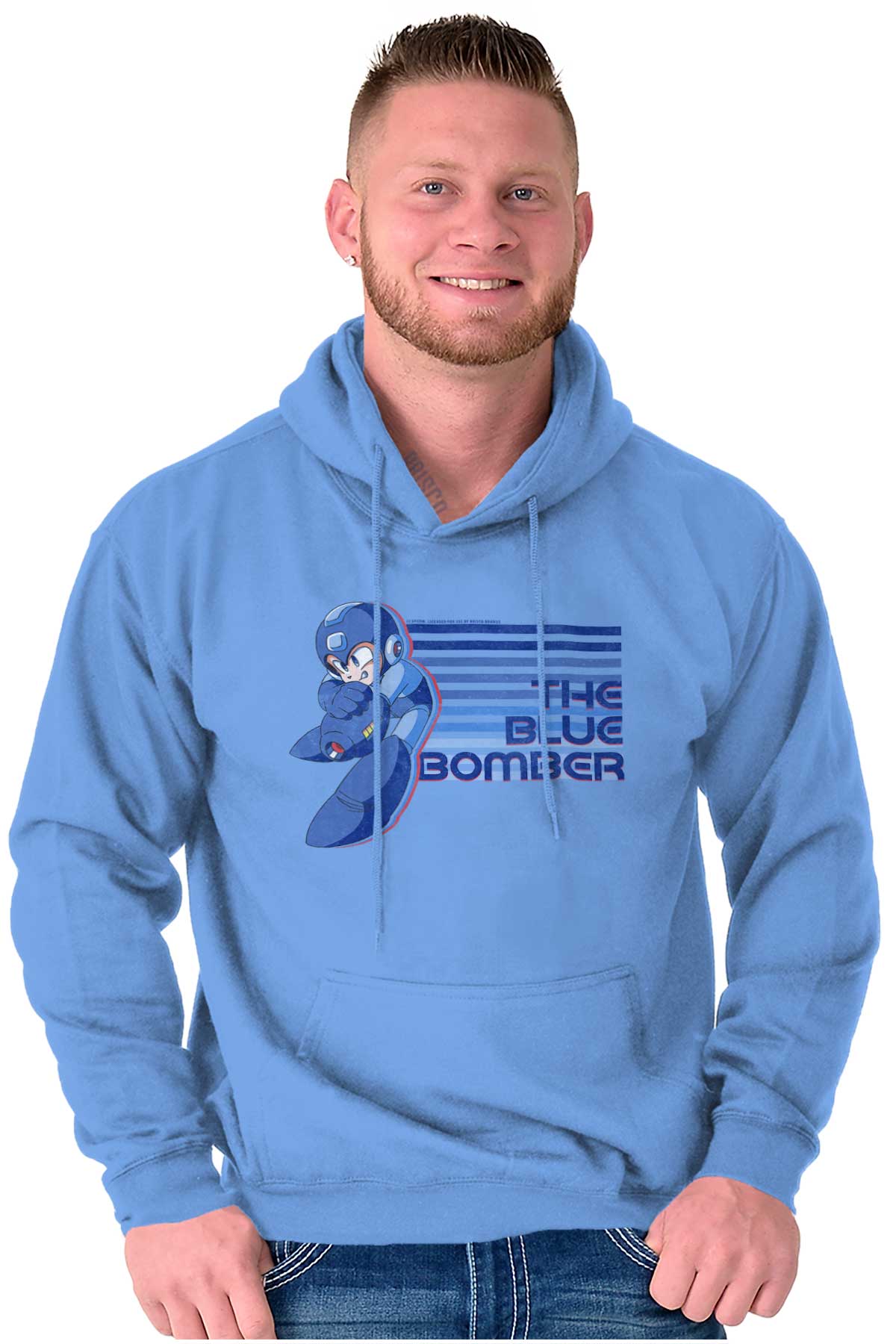 Blue Bomber Mega Man Hoodie-Direct To Garment Print-Brisco Apparel