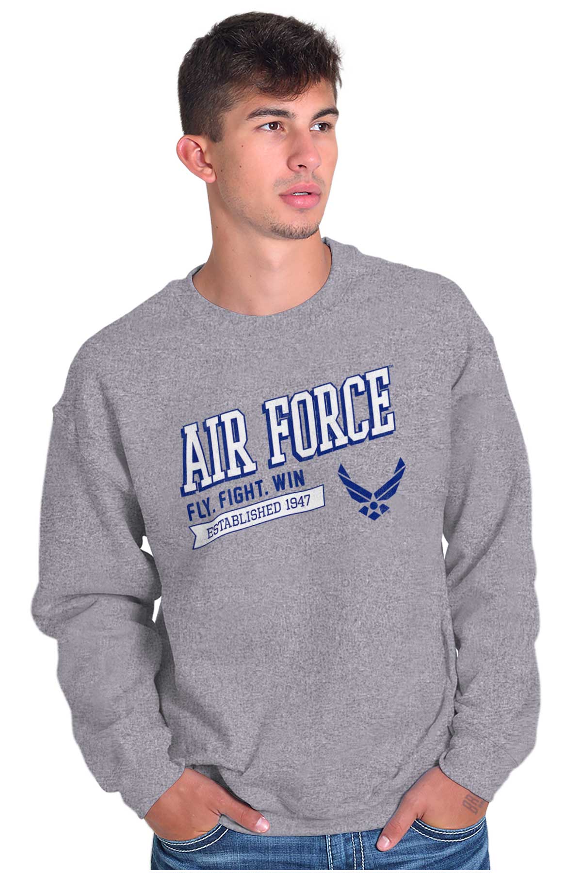 Fly Fight Win Air Force Crewneck Sweatshirt-Direct To Garment Print-Brisco Apparel