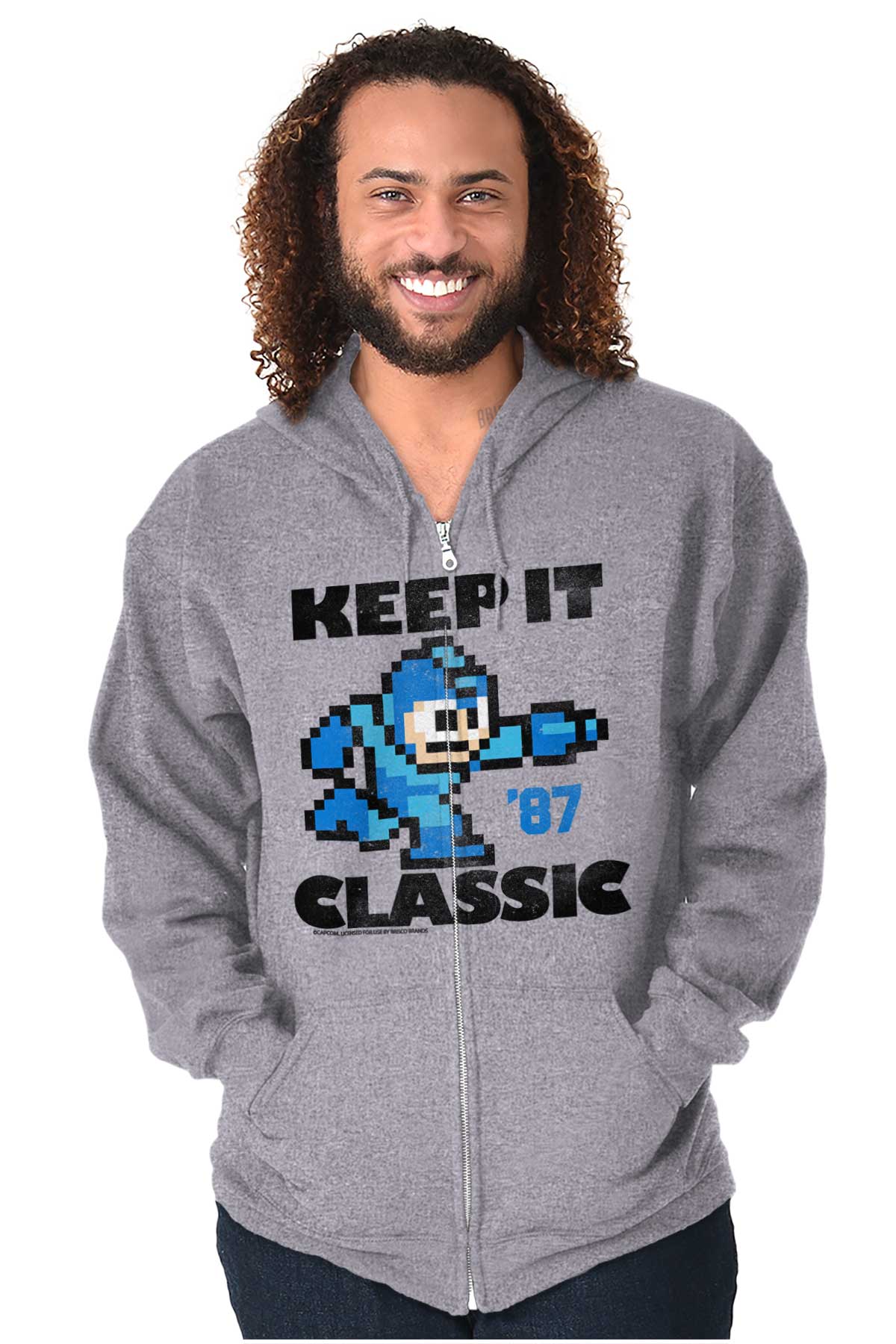 Mega Man Keep It Classic Zip Hoodie-Direct To Garment Print-Brisco Apparel