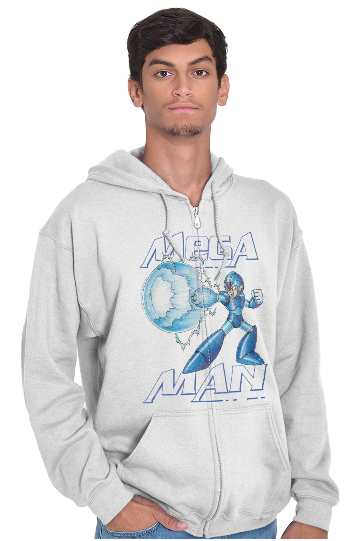Mega Man Anime Zip Hoodie-Direct To Garment Print-Brisco Apparel