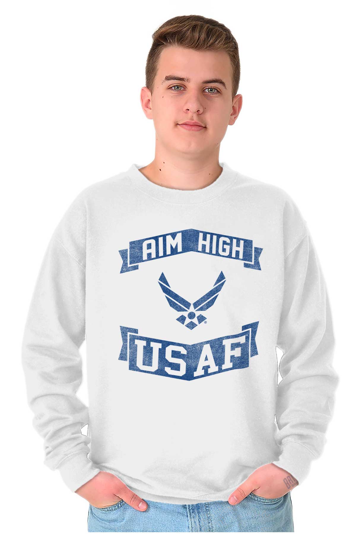 Aim High USAF Crewneck Sweatshirt-Direct To Garment Print-Brisco Apparel