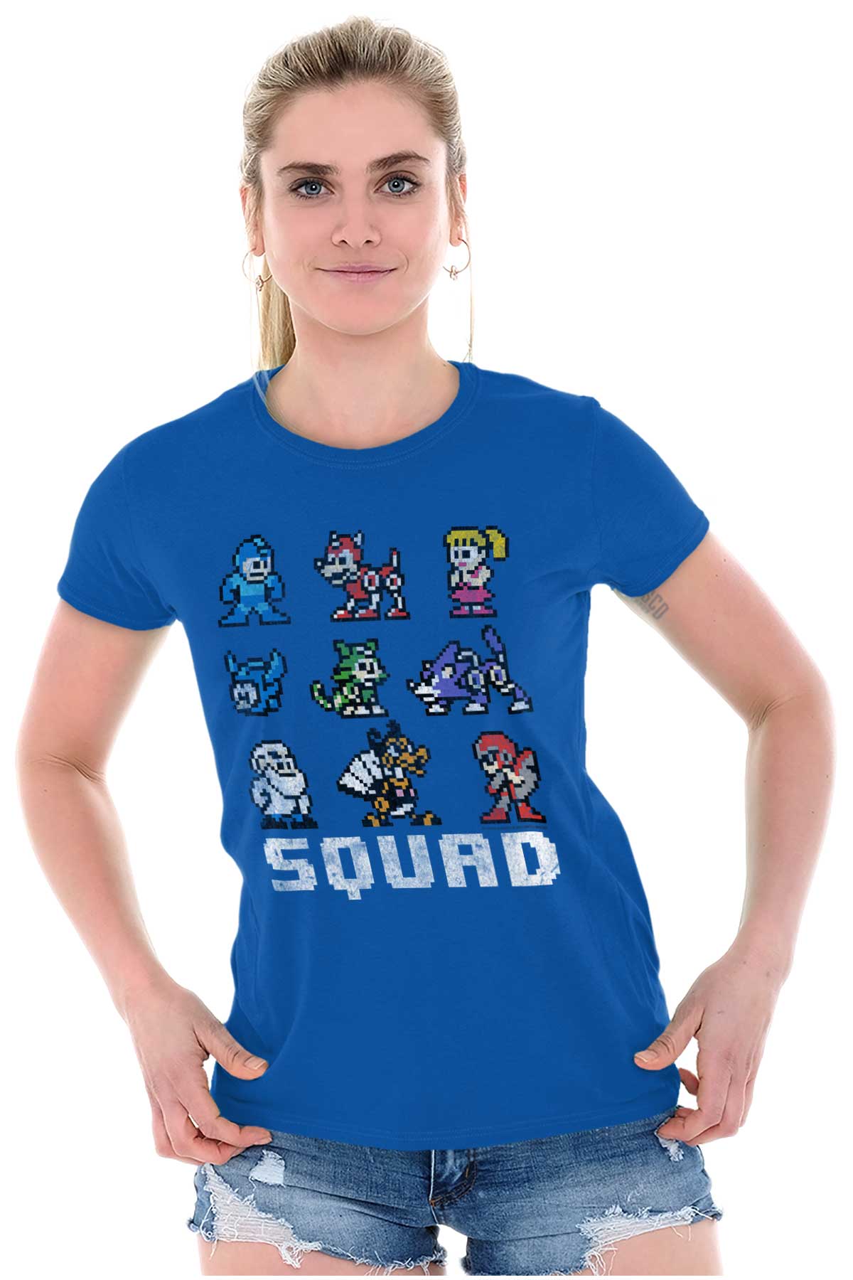 Mega Man Squad Ladies T Shirt-Direct To Garment Print-Brisco Apparel