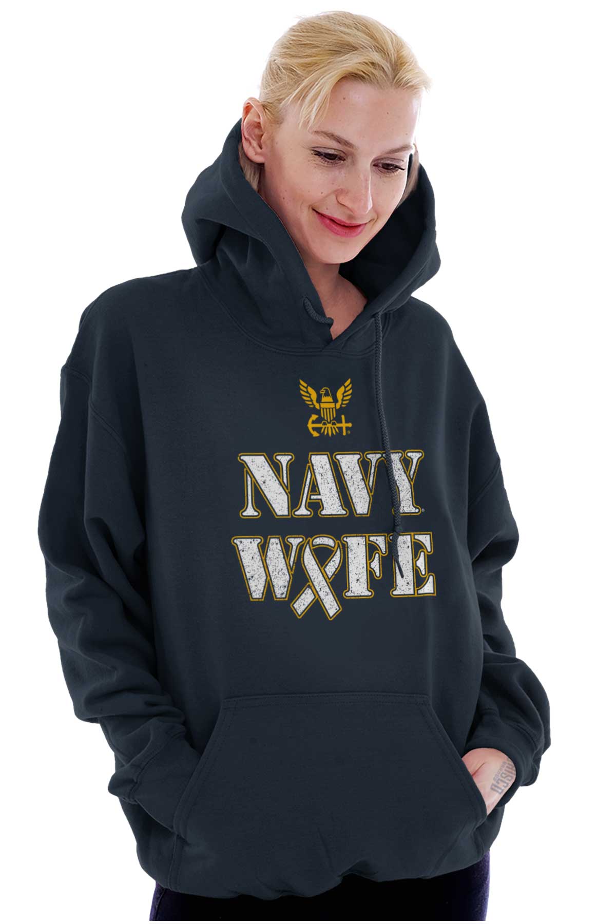 Supportive Navy Wife Hoodie-Direct To Garment Print-Brisco Apparel