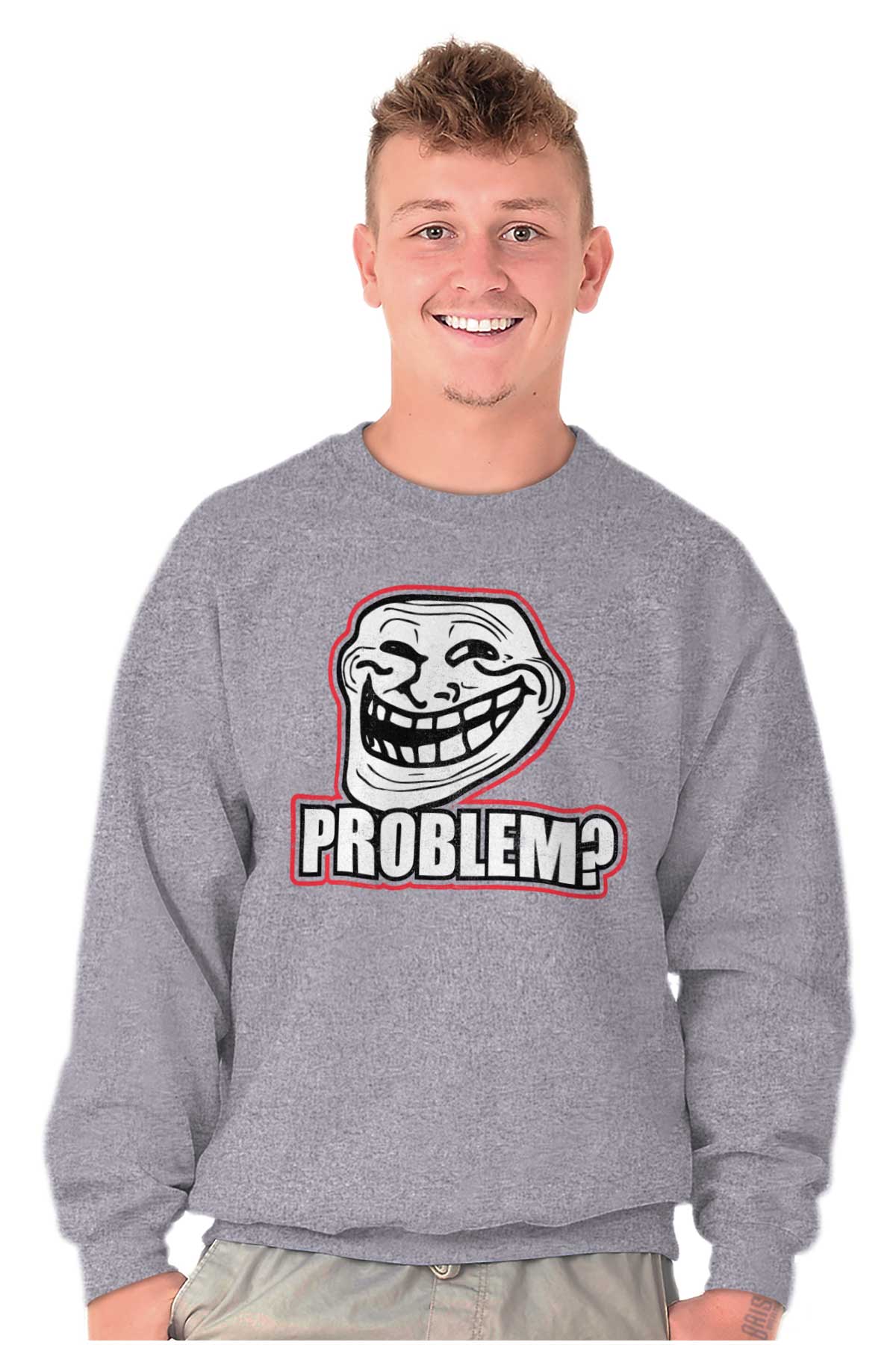 Troll Face Problem? Crewneck Sweatshirt-Direct To Garment Print-Brisco Apparel