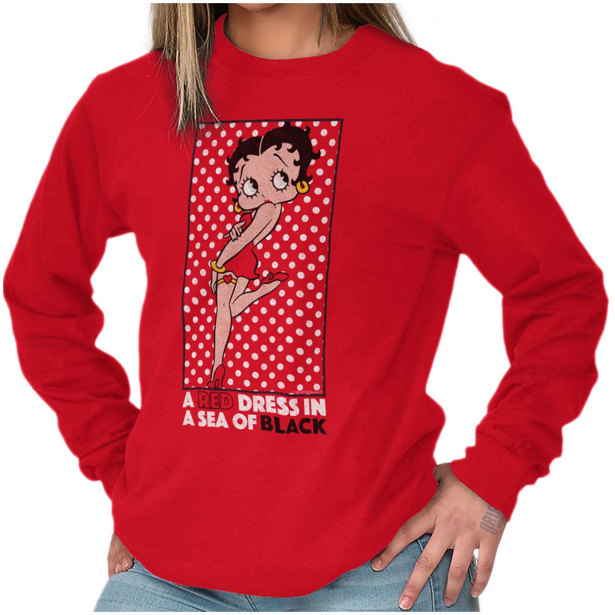 Red Dress Long Sleeve T Shirt Betty Boop Officially Licensed