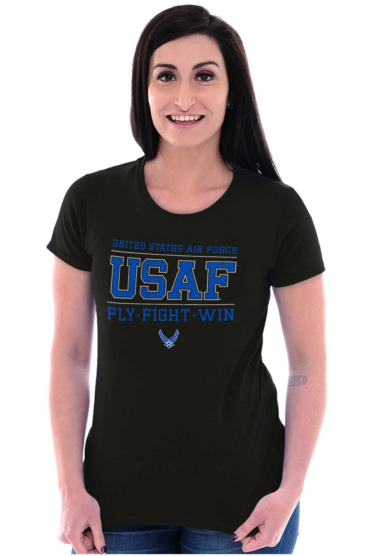 Fight Fly Win Air Force Ladies T Shirt-Direct To Garment Print-Brisco Apparel