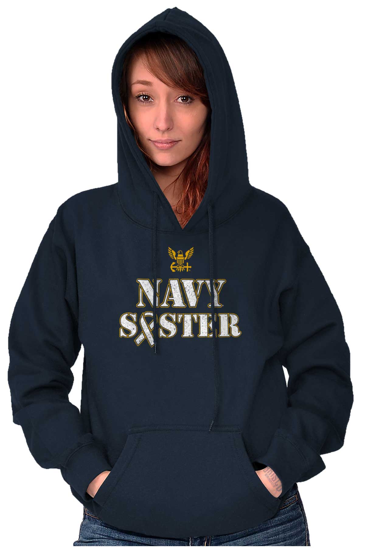 Supportive Navy Sister Hoodie-Direct To Garment Print-Brisco Apparel