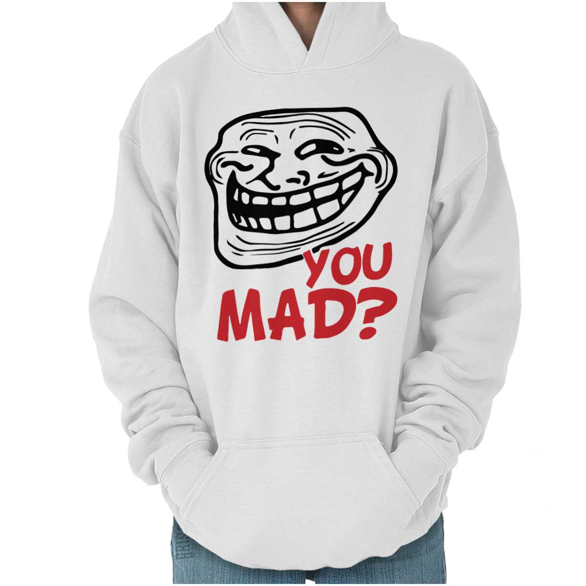 Troll Face You Mad? Youth Hoodie-Direct To Garment Print-Brisco Apparel