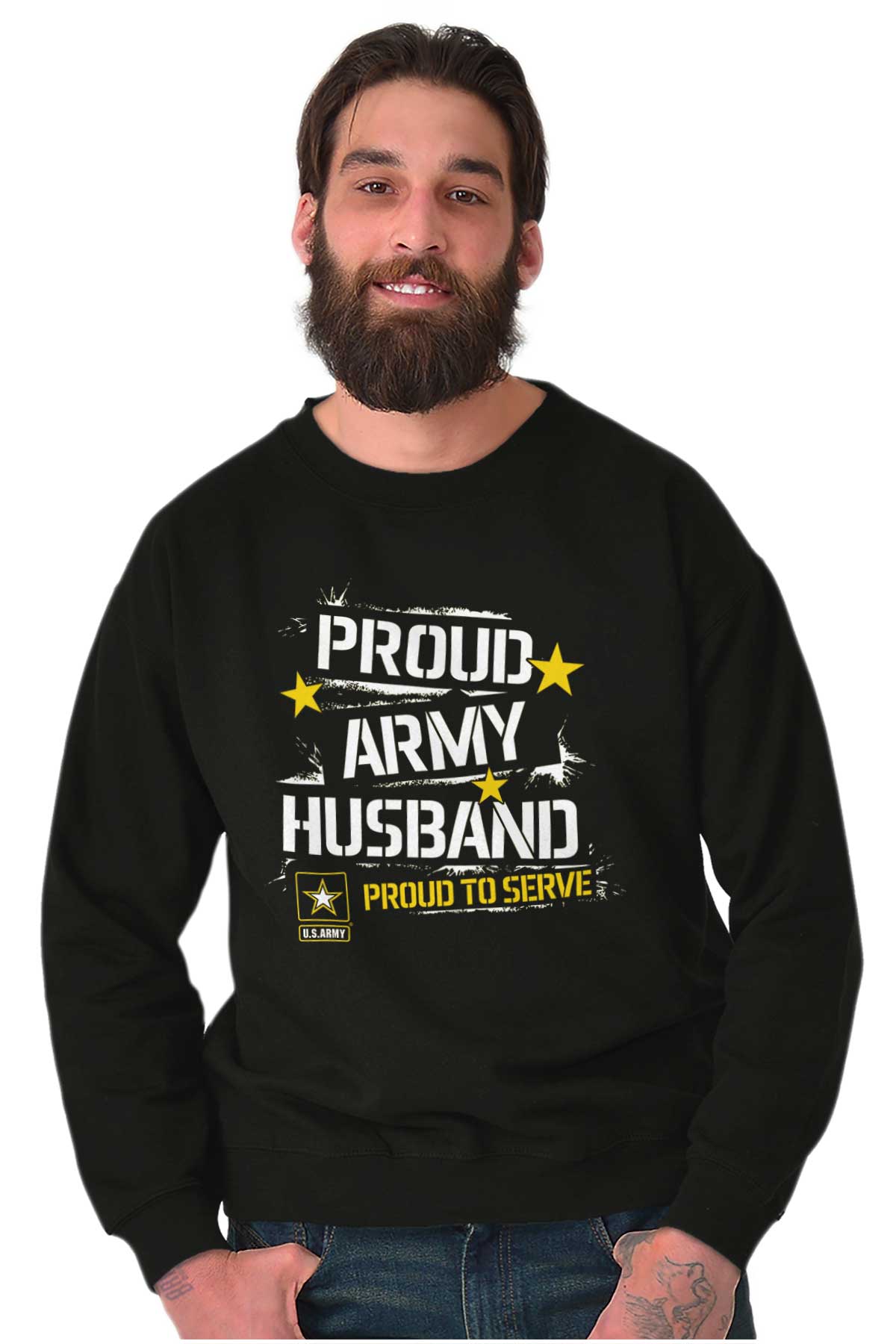 Proud Army Husband Crewneck Sweatshirt-Direct To Garment Print-Brisco Apparel