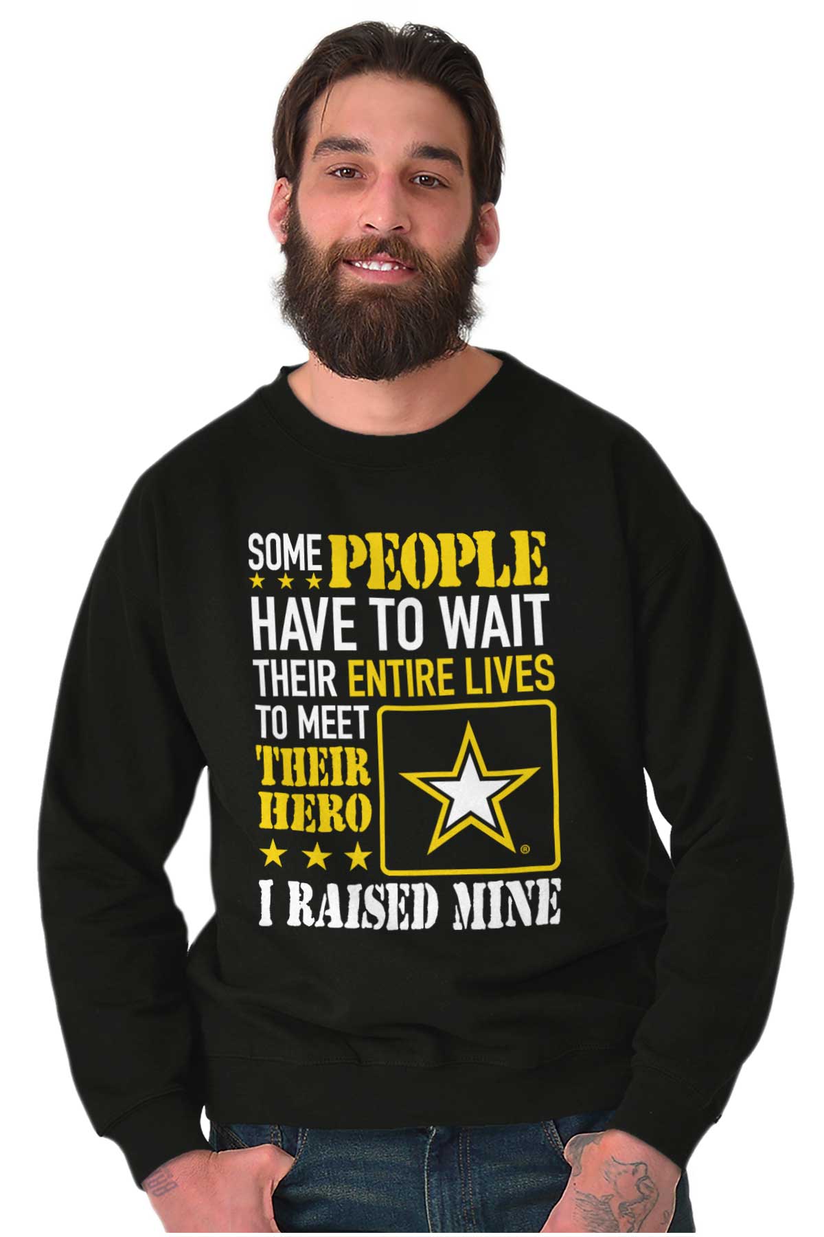 Raised My Army Hero Crewneck Sweatshirt-Direct To Garment Print-Brisco Apparel