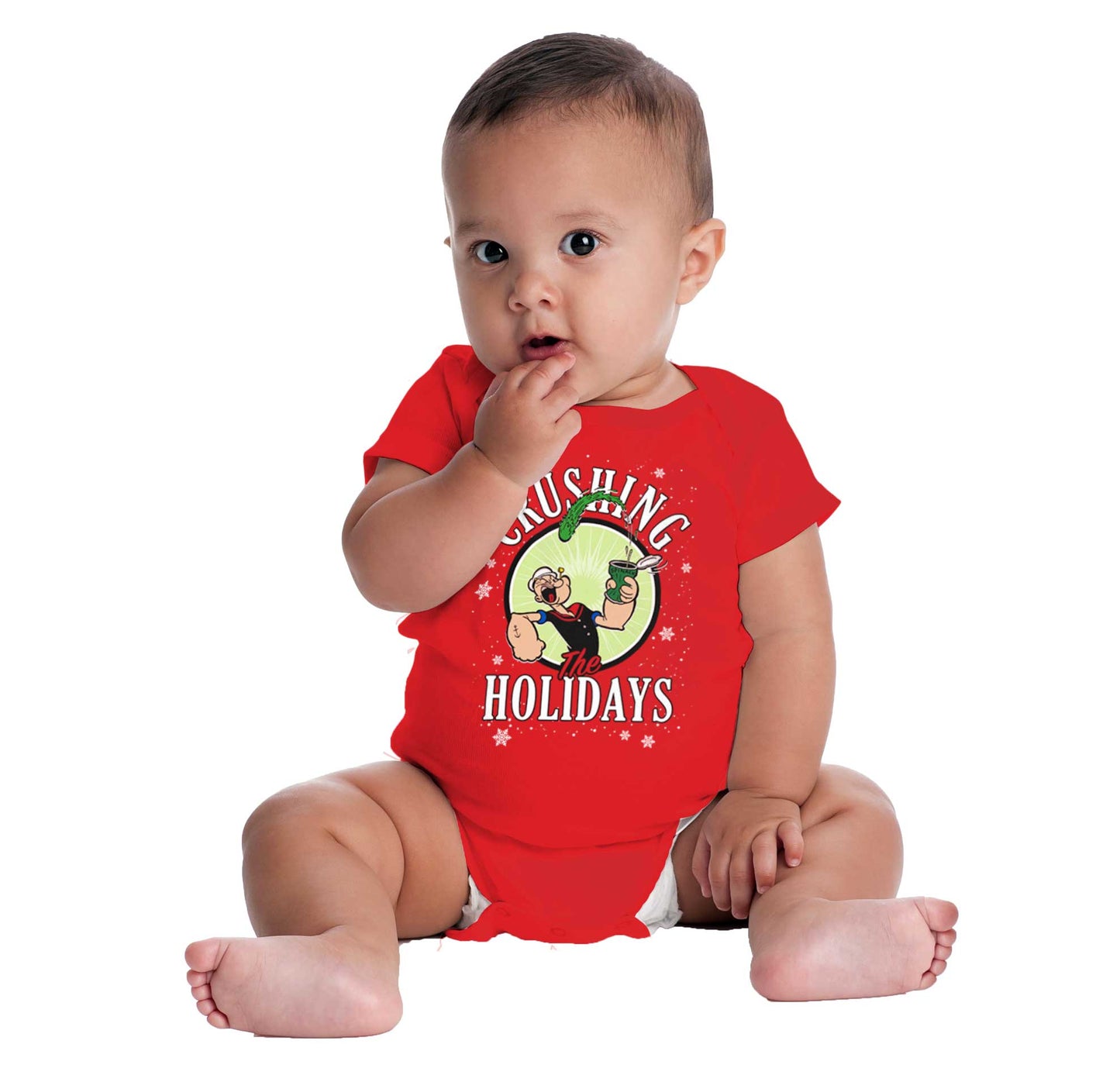 Popeye Crushing Holidays Romper Bodysuit-Direct To Garment Print-Brisco Apparel
