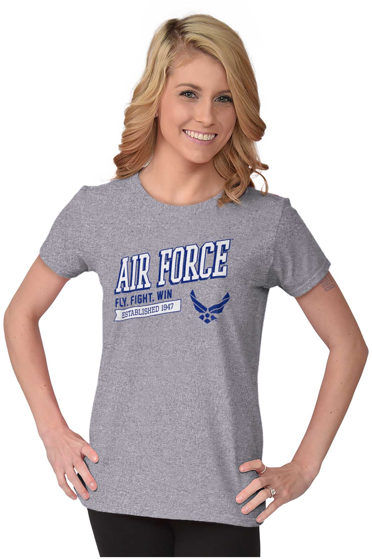Fly Fight Win Air Force Ladies T Shirt-Direct To Garment Print-Brisco Apparel