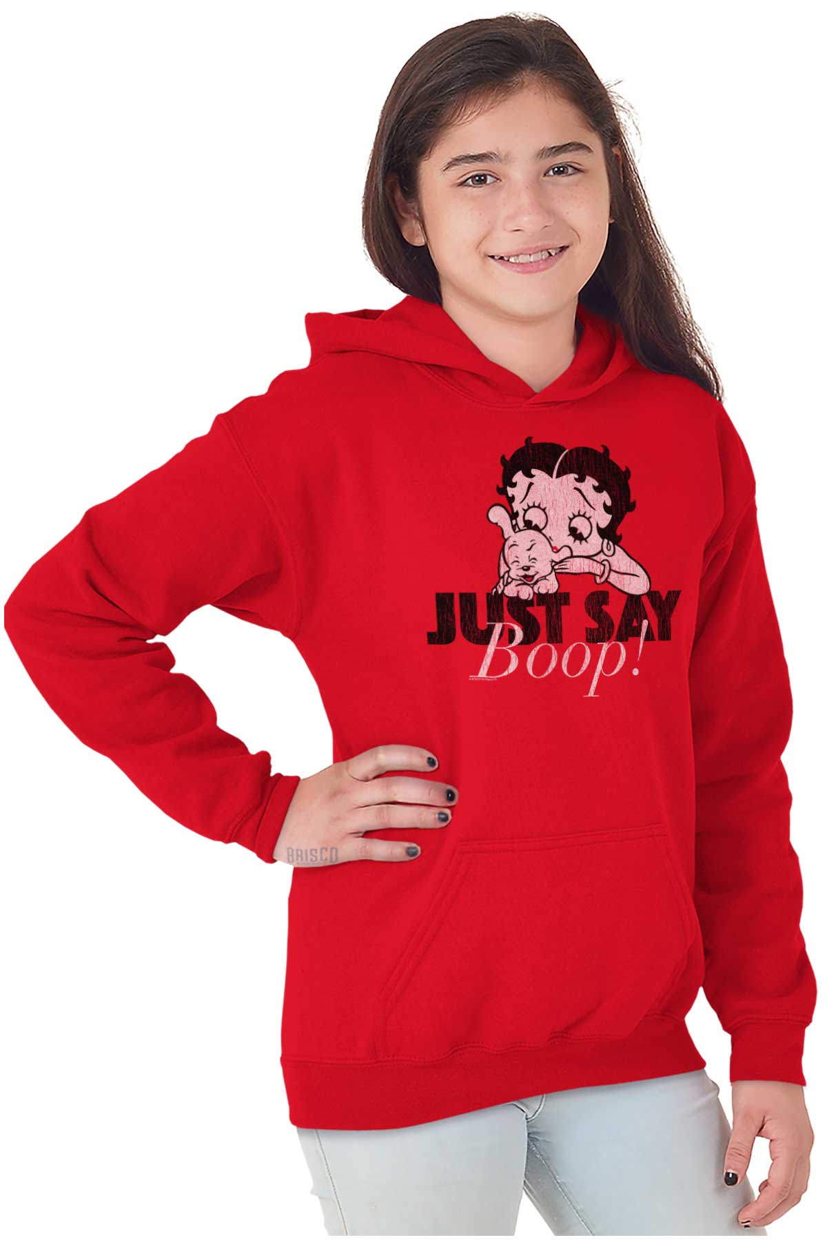 Just Say Boop Youth Hoodie-Direct To Garment Print-Brisco Apparel