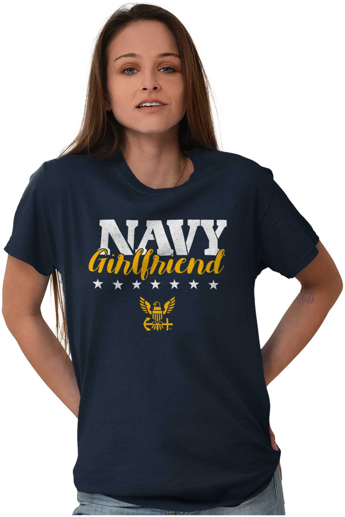 Navy Girlfriend T Shirt-Direct To Garment Print-Brisco Apparel