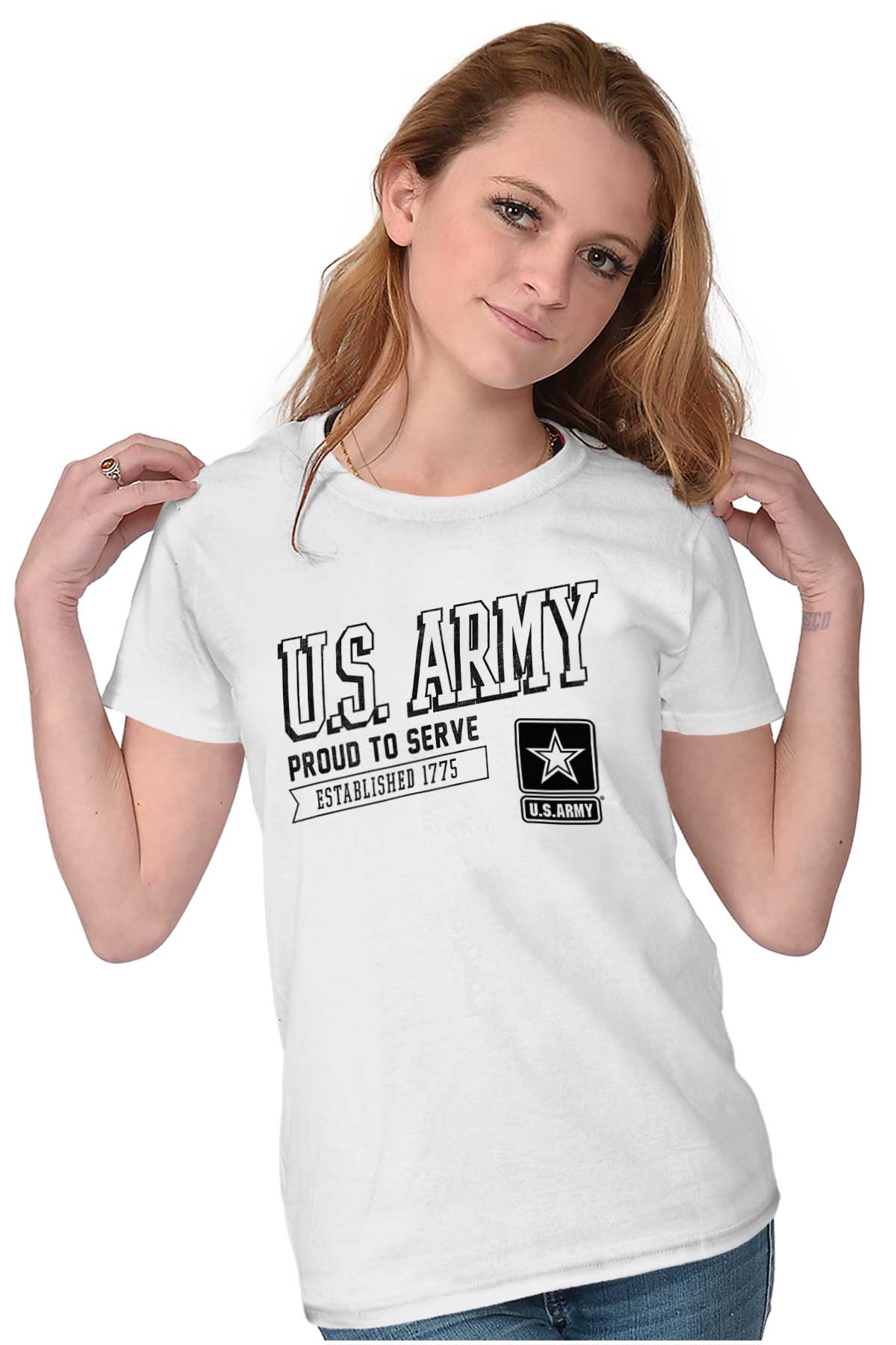 Proud to Serve Army Ladies T Shirt-Direct To Garment Print-Brisco Apparel