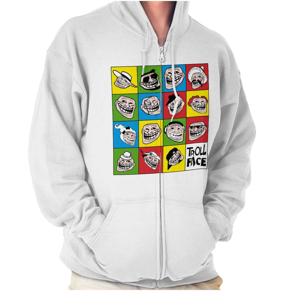 Troll Face Meme Zip Hoodie-Direct To Garment Print-Brisco Apparel