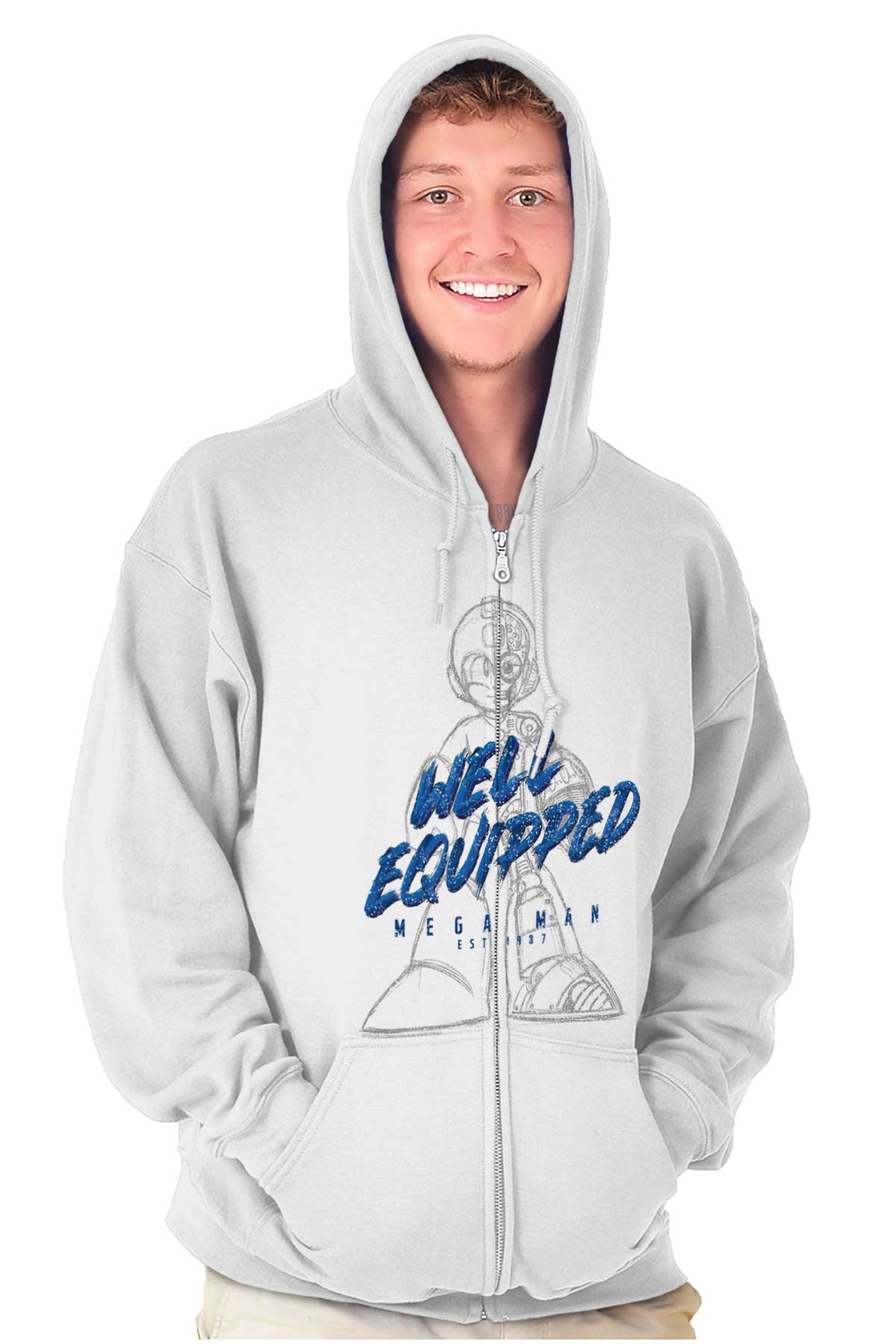Mega Man Well Equipped Zip Hoodie-Direct To Garment Print-Brisco Apparel