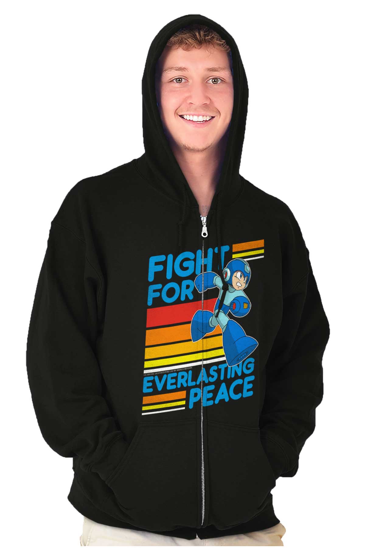 Mega Man Peace Zip Hoodie-Direct To Garment Print-Brisco Apparel