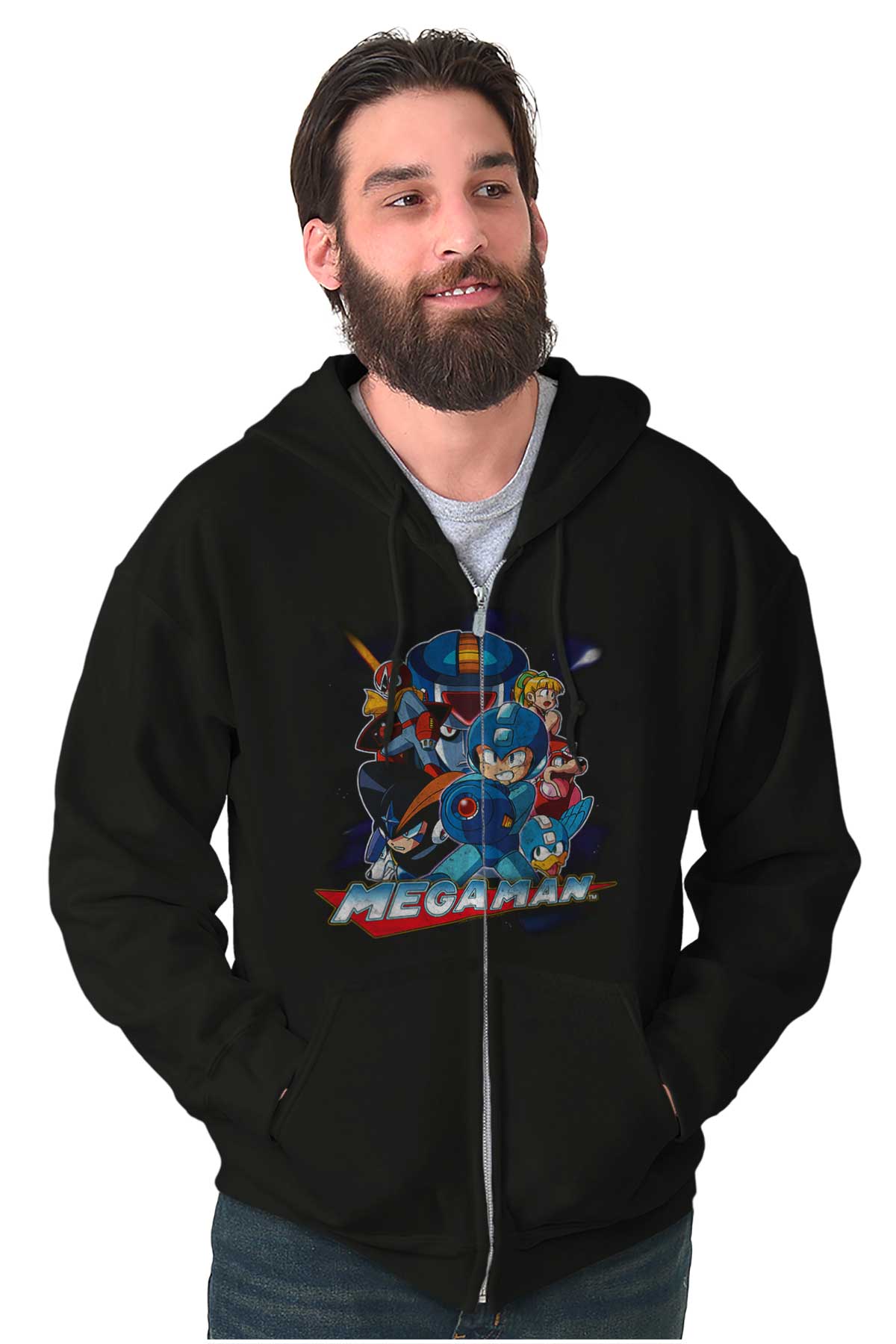 Mega Man Characters Zip Hoodie-Direct To Garment Print-Brisco Apparel