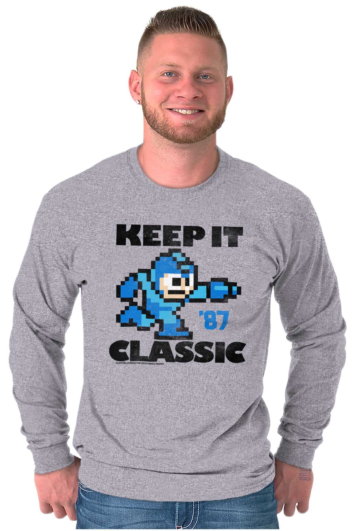 Mega Man Keep It Classic Long Sleeve T Shirt-Direct To Garment Print-Brisco Apparel