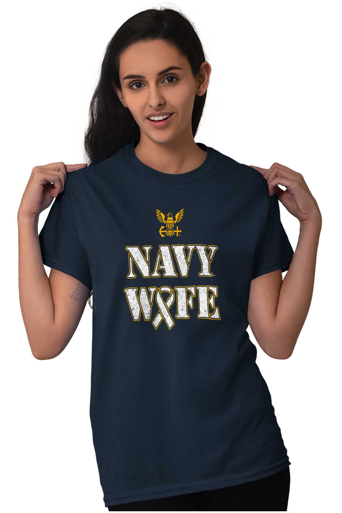 Supportive Navy Wife T Shirt-Direct To Garment Print-Brisco Apparel