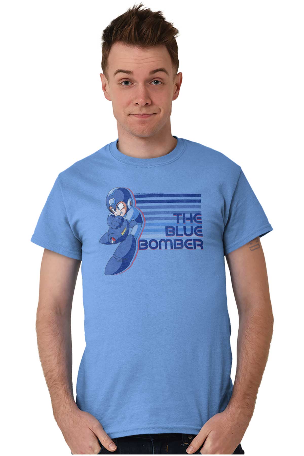 Blue Bomber Mega Man T Shirt-Direct To Garment Print-Brisco Apparel