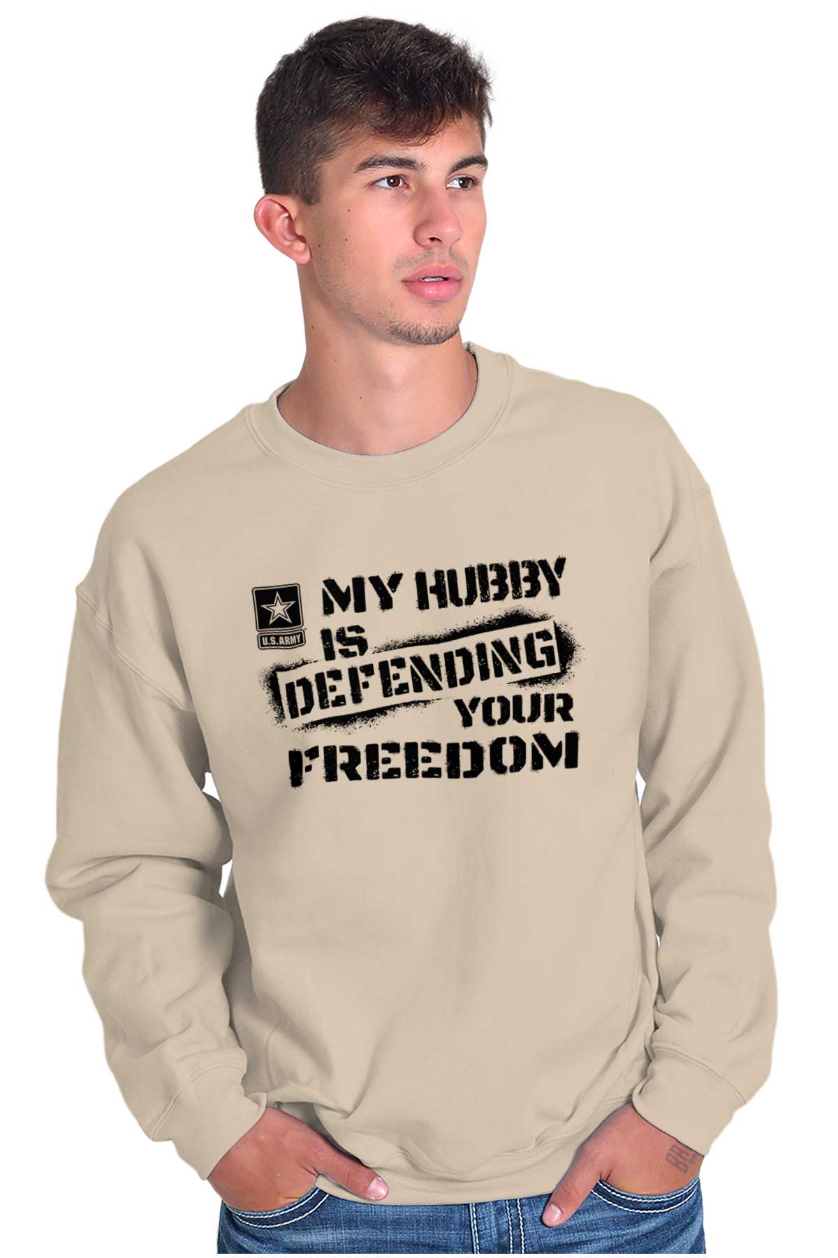 Hubby Defending Crewneck Sweatshirt-Direct To Garment Print-Brisco Apparel