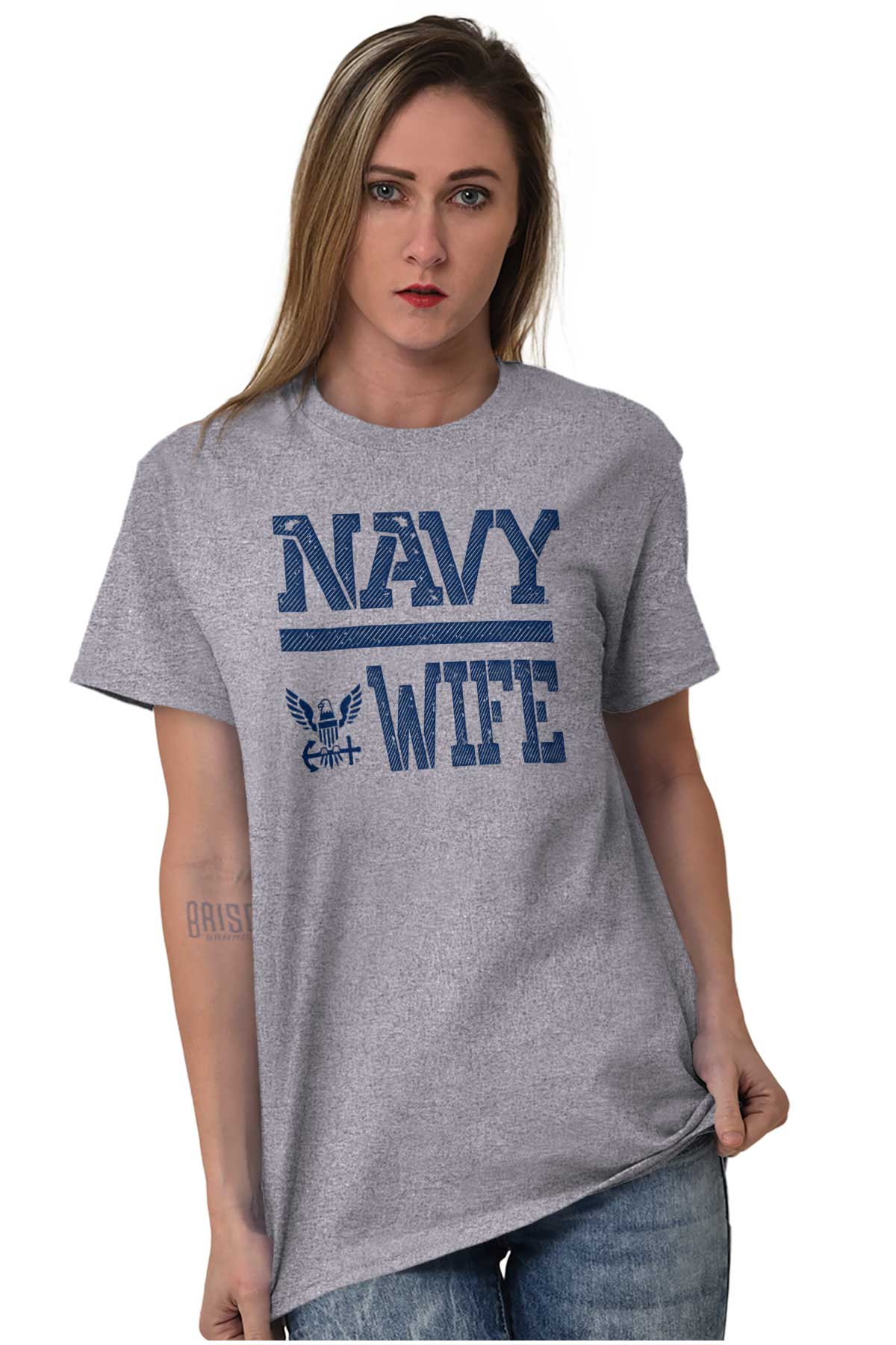 Navy Wife T Shirt-Direct To Garment Print-Brisco Apparel