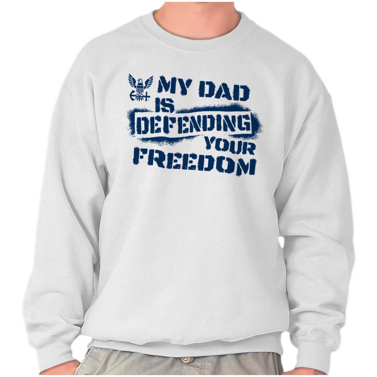 Dad Defending Freedom Crewneck Sweatshirt-Direct To Garment Print-Brisco Apparel
