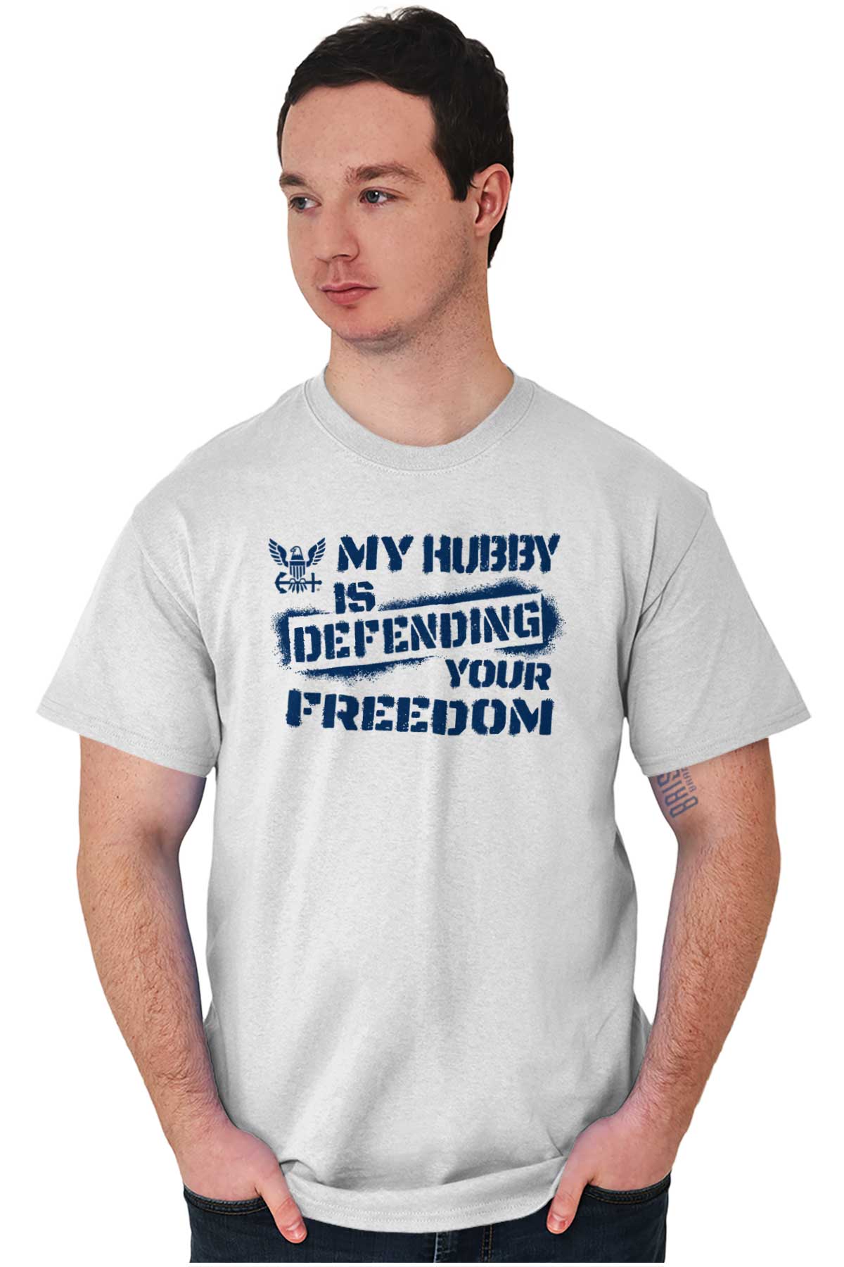 Hubby Defending Freedom T Shirt-Direct To Garment Print-Brisco Apparel