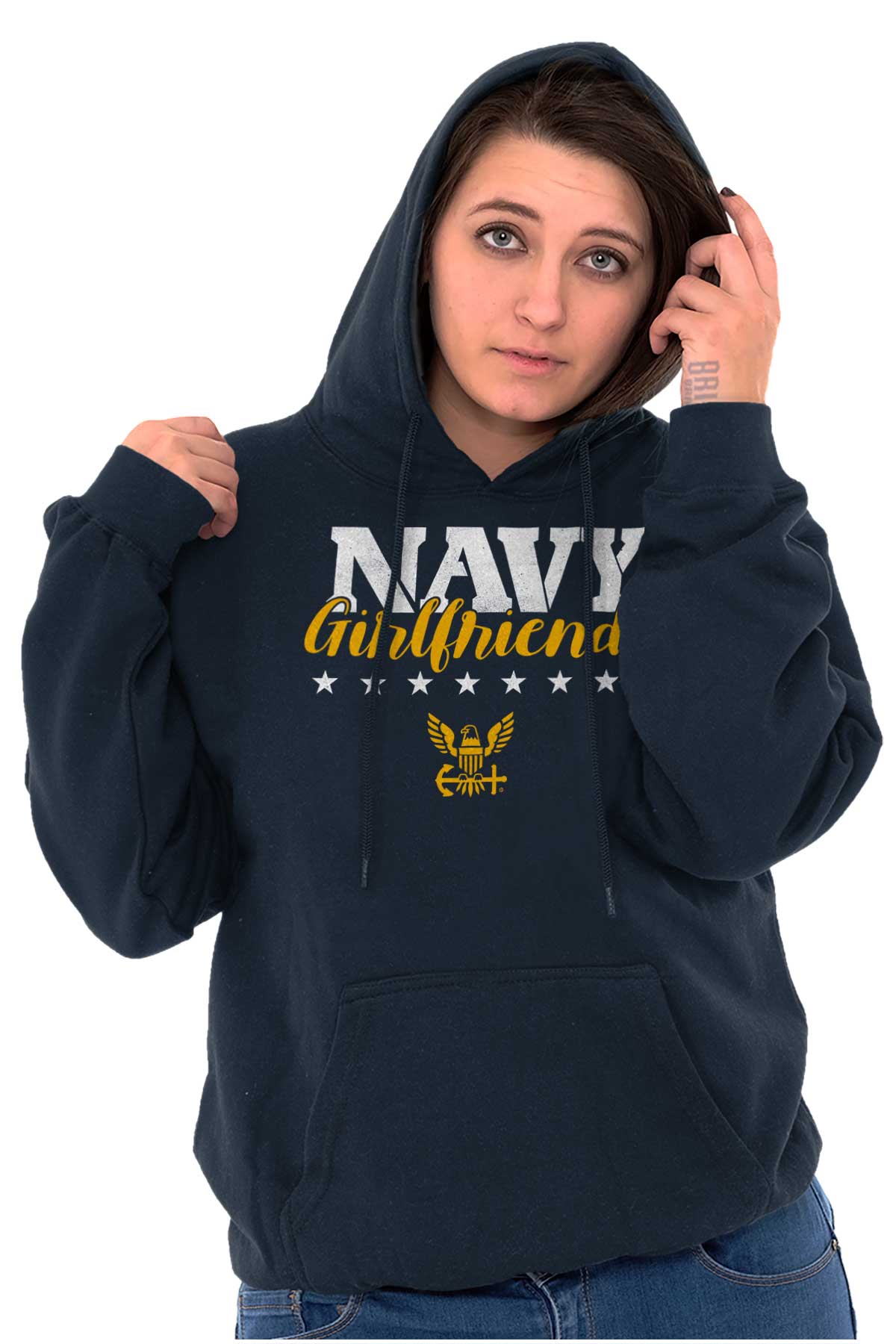 Navy Girlfriend Hoodie-Direct To Garment Print-Brisco Apparel