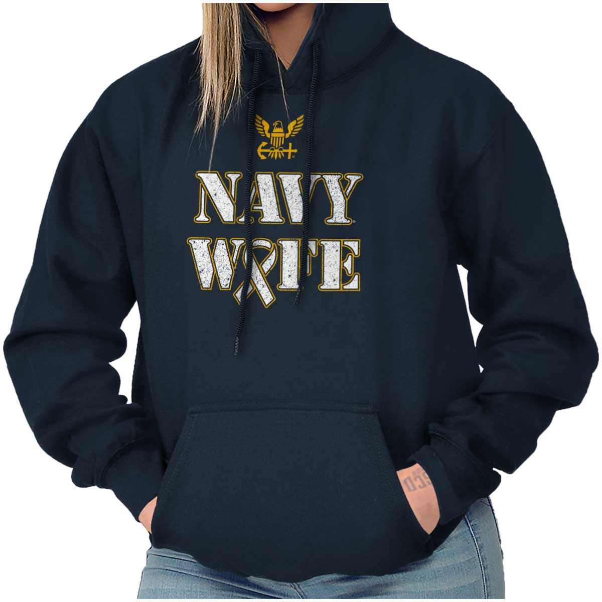 Supportive Navy Wife Hoodie-Direct To Garment Print-Brisco Apparel