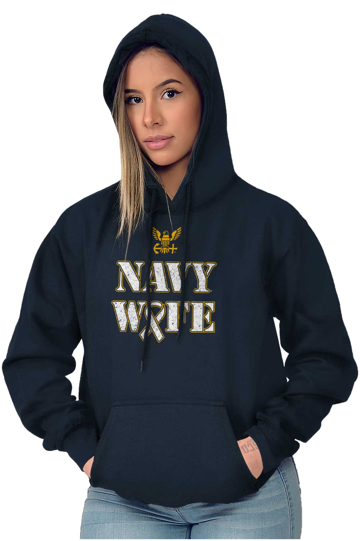 Supportive Navy Wife Hoodie-Direct To Garment Print-Brisco Apparel