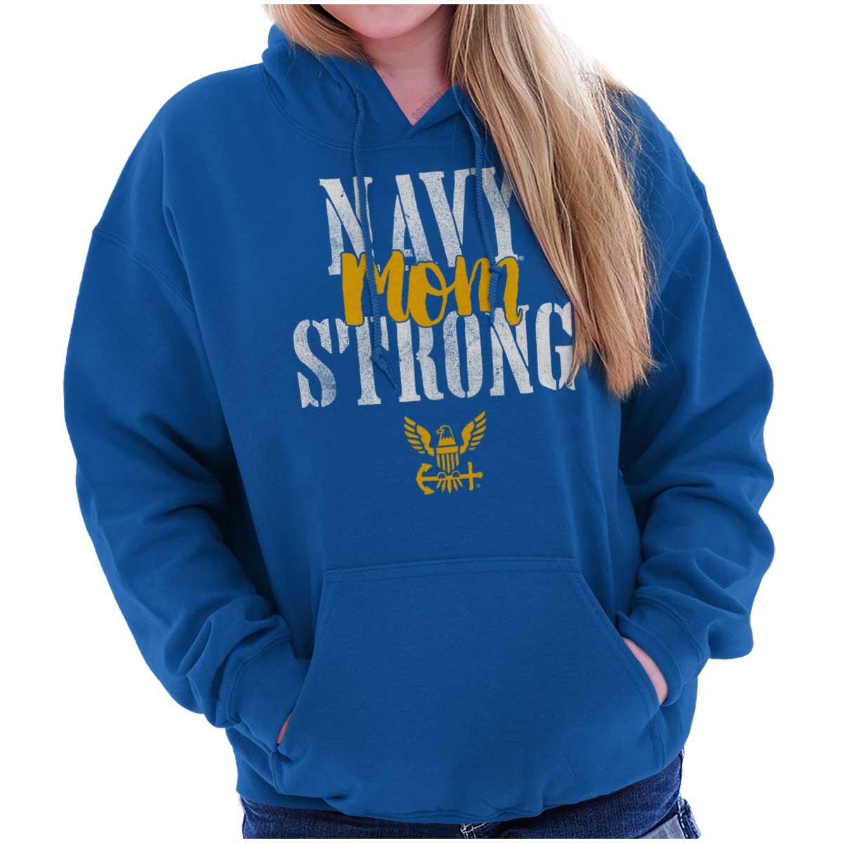 Navy Mom Strong Hoodie-Direct To Garment Print-Brisco Apparel