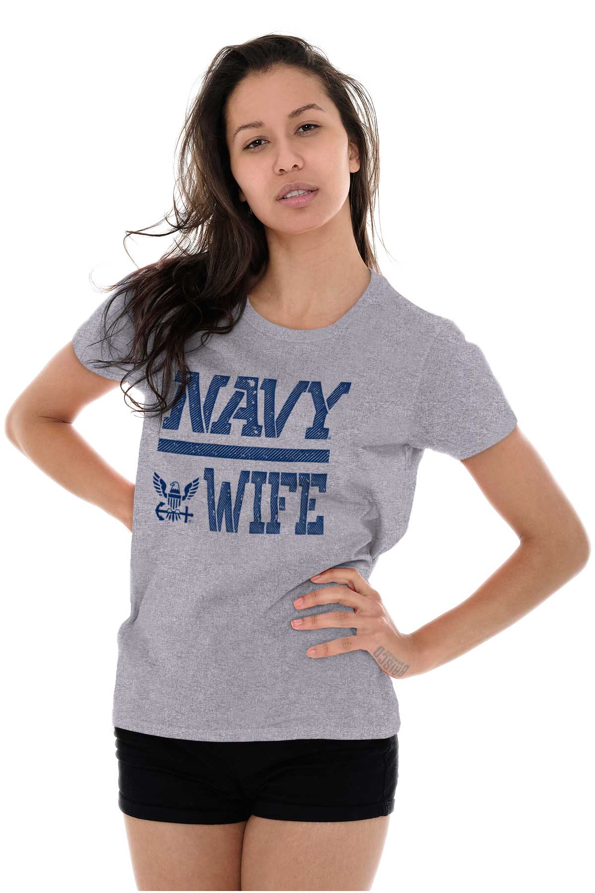 Navy Wife Ladies T Shirt-Direct To Garment Print-Brisco Apparel
