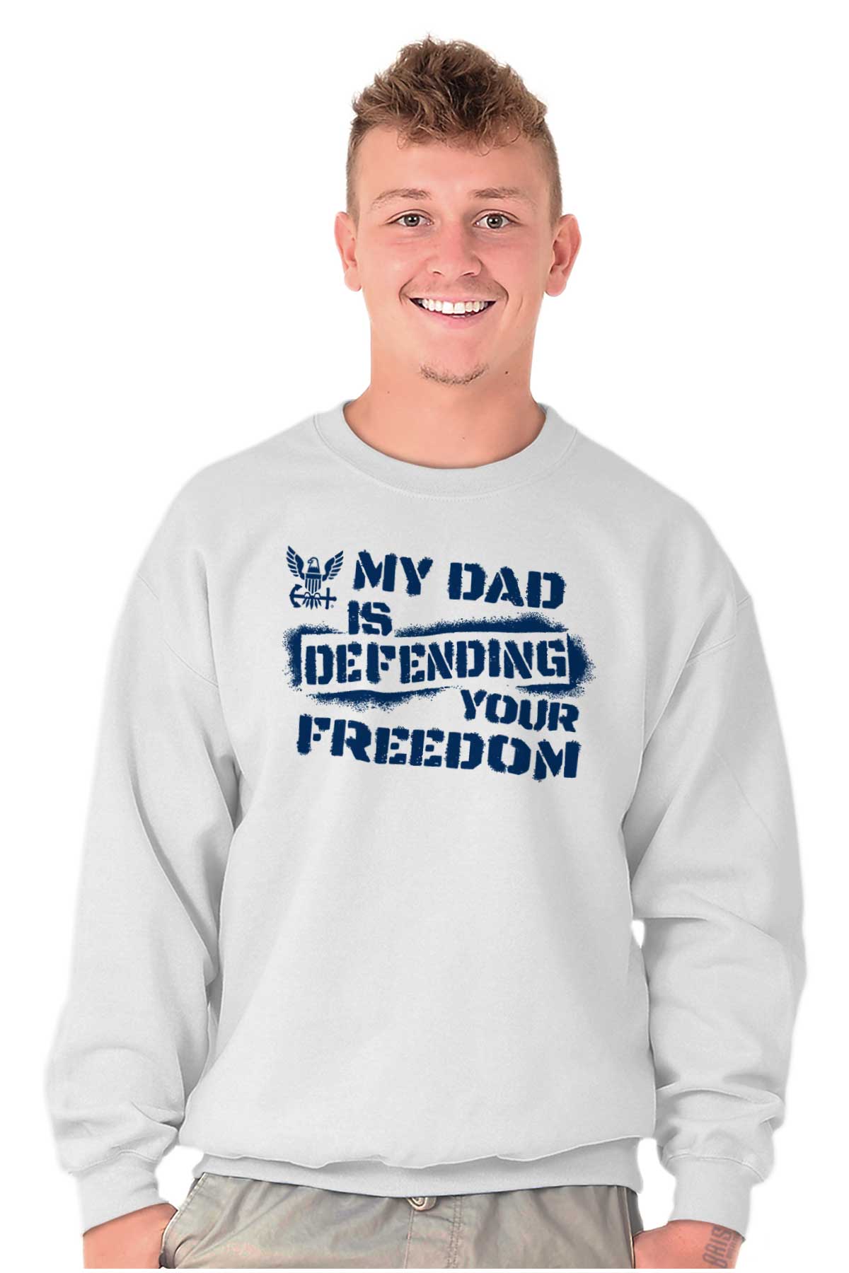 Dad Defending Freedom Crewneck Sweatshirt-Direct To Garment Print-Brisco Apparel