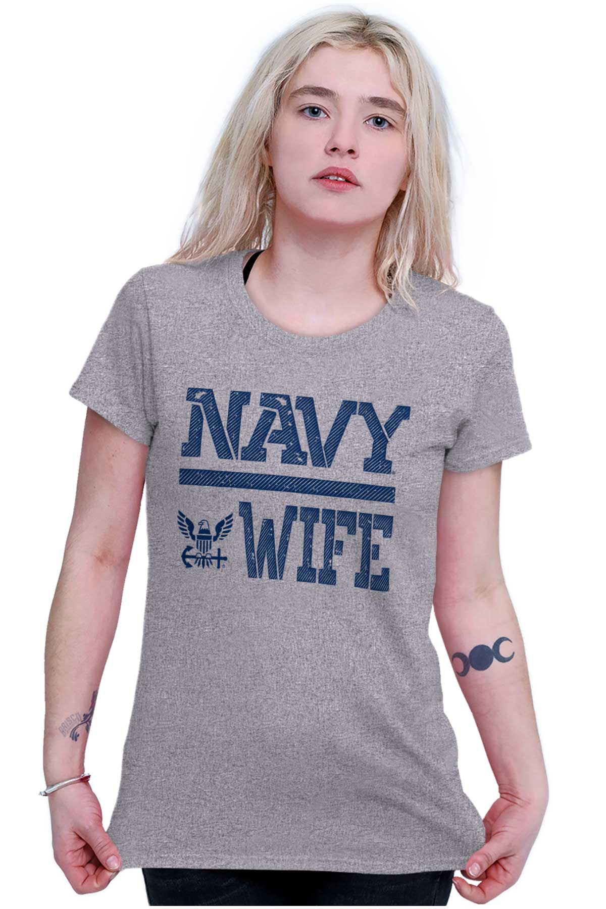 Navy Wife Ladies T Shirt-Direct To Garment Print-Brisco Apparel