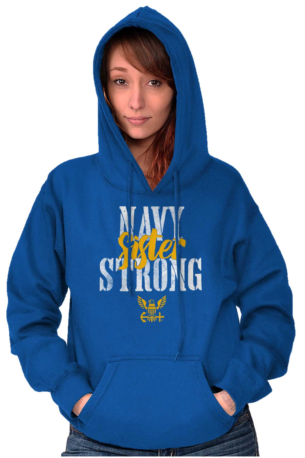 Navy Sister Strong Hoodie-Direct To Garment Print-Brisco Apparel
