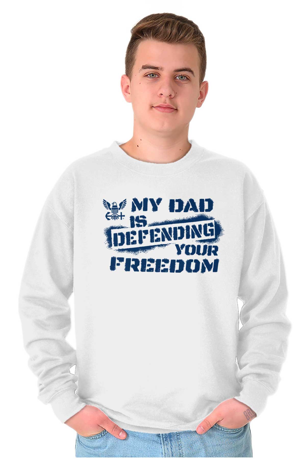 Dad Defending Freedom Crewneck Sweatshirt-Direct To Garment Print-Brisco Apparel
