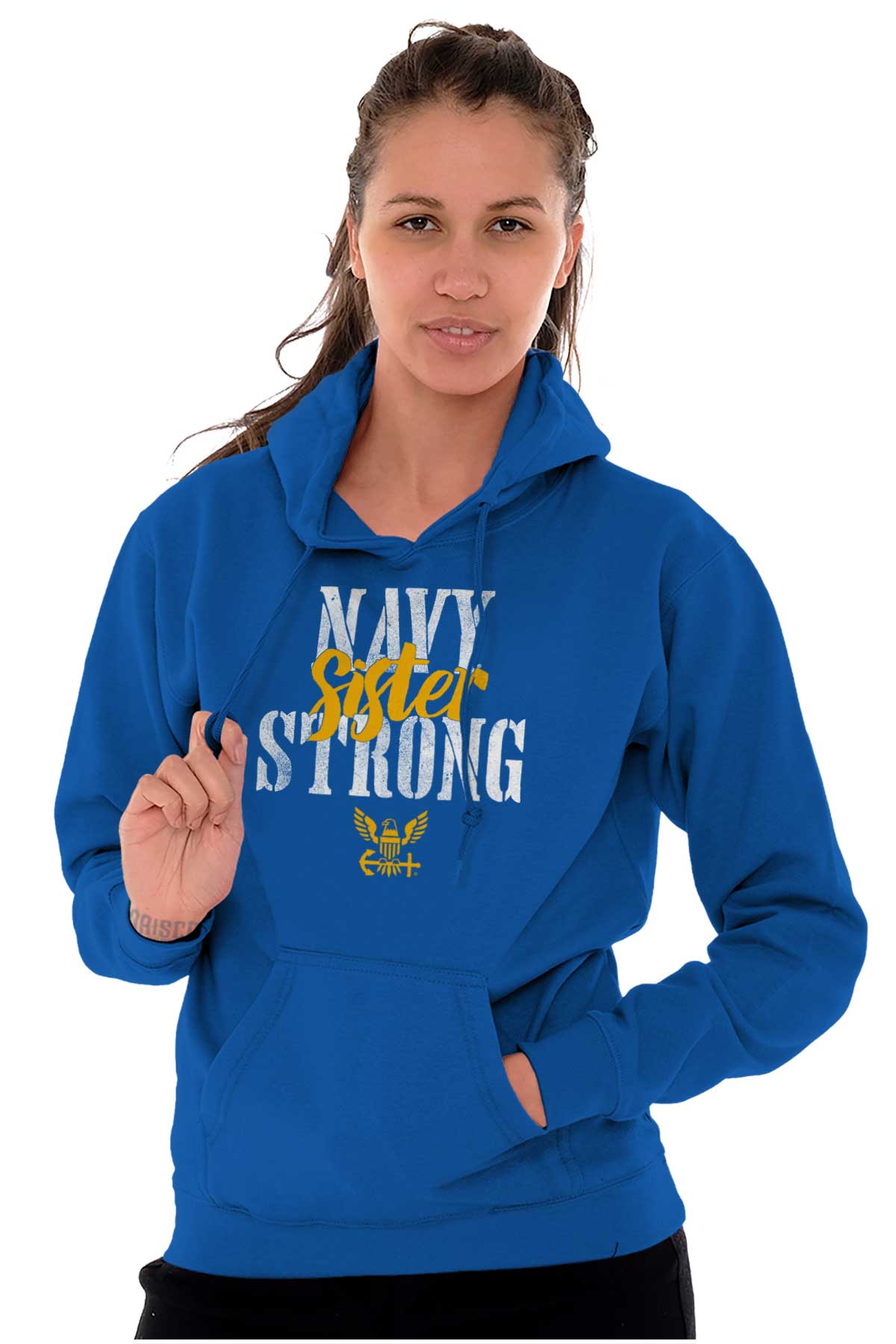 Navy Sister Strong Hoodie-Direct To Garment Print-Brisco Apparel