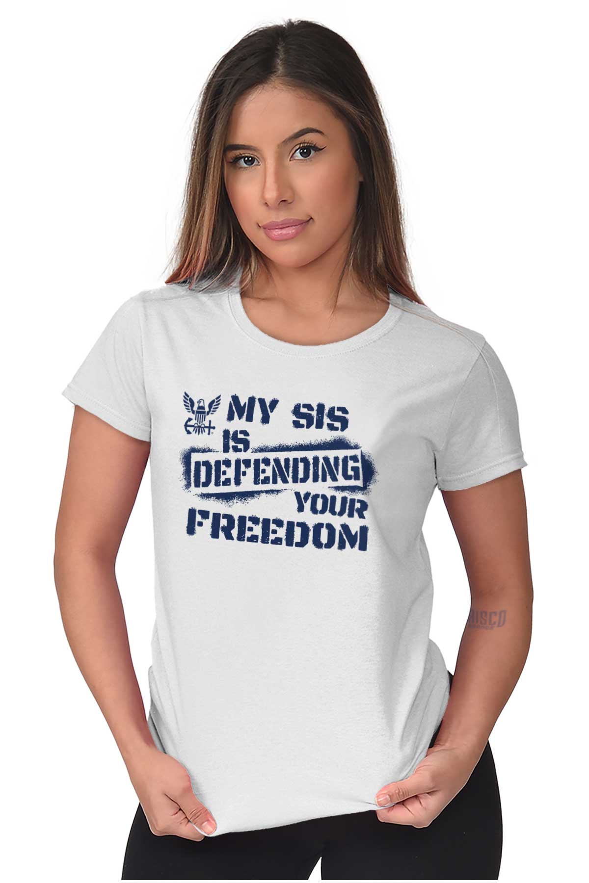 Sis Defending Freedom Ladies T Shirt-Direct To Garment Print-Brisco Apparel