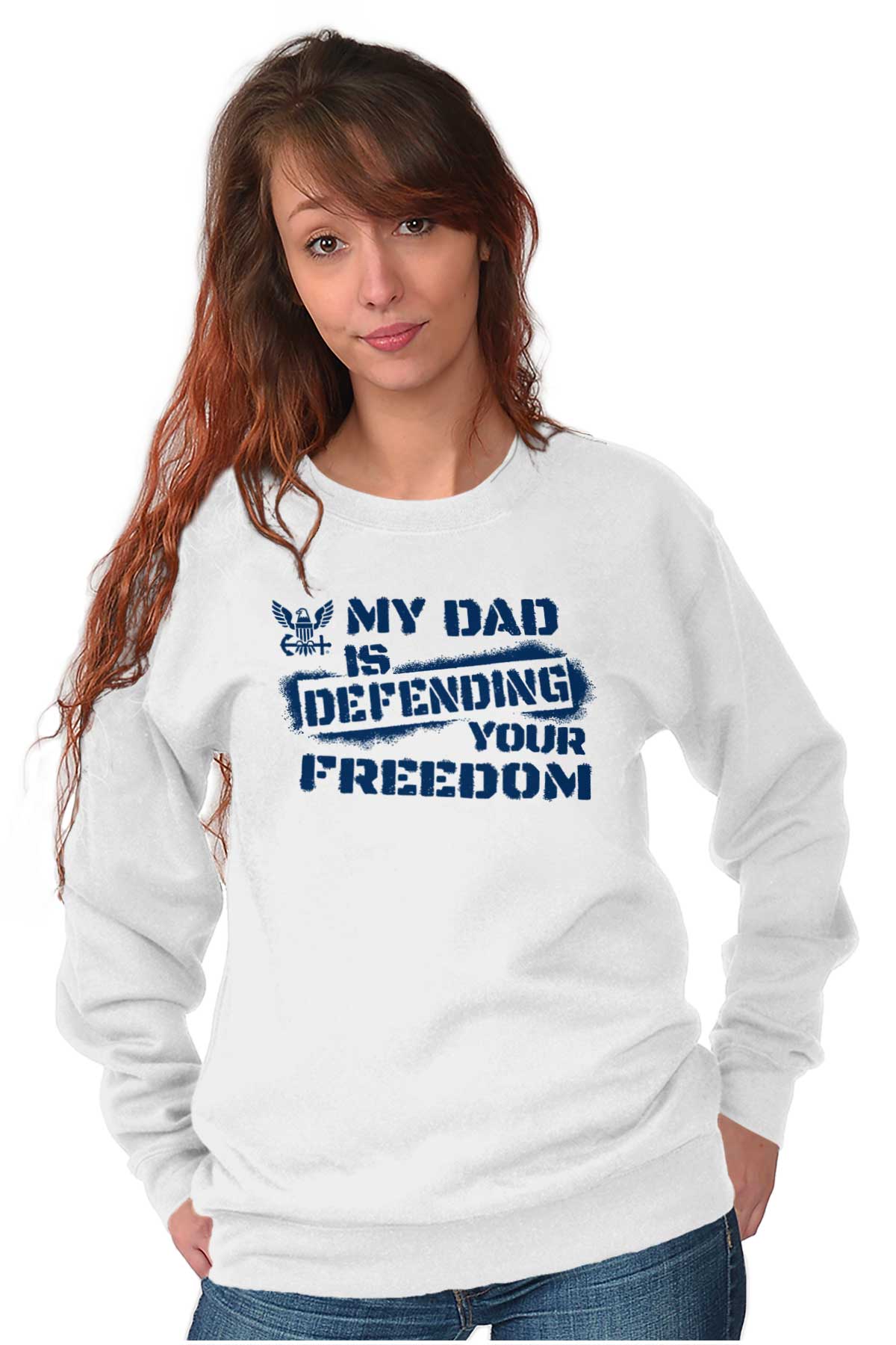 Dad Defending Freedom Crewneck Sweatshirt-Direct To Garment Print-Brisco Apparel