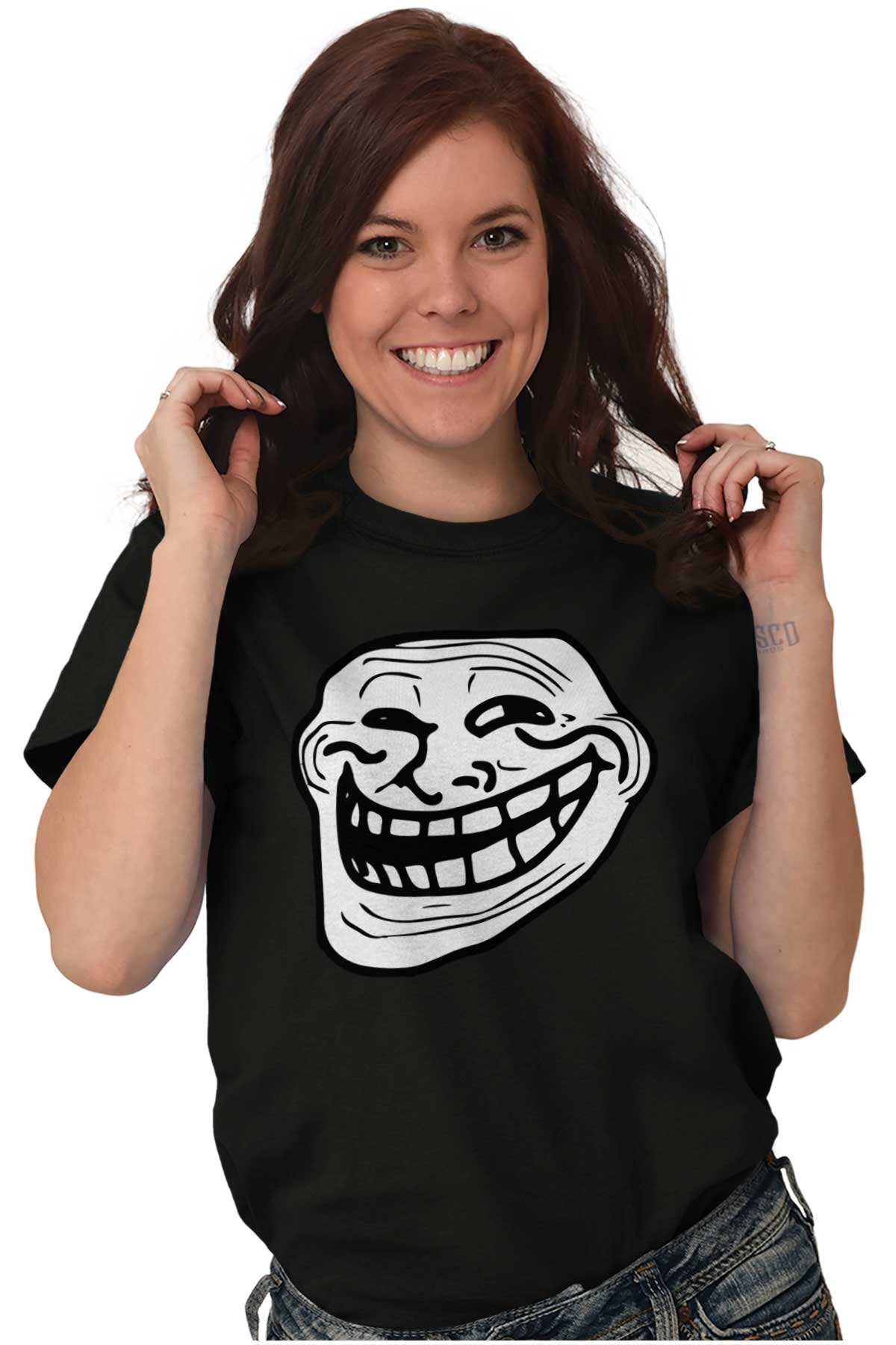 Troll Womens T-Shirt funny Face Internet Meme Forum ladies Mugshot online  lol