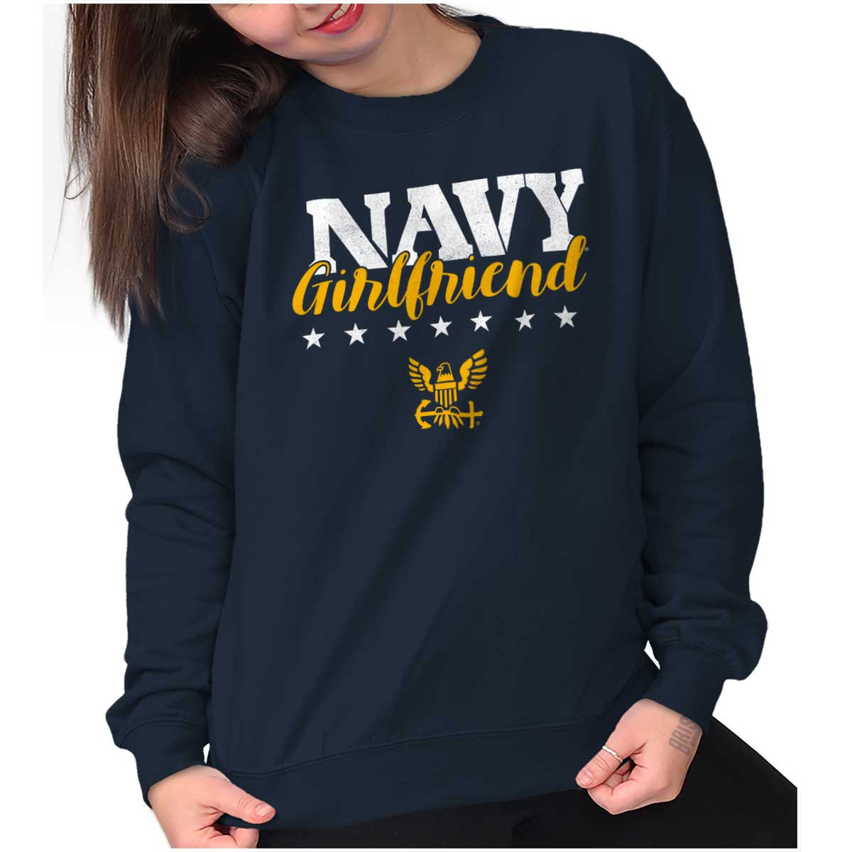 Navy Girlfriend Crewneck Sweatshirt-Direct To Garment Print-Brisco Apparel